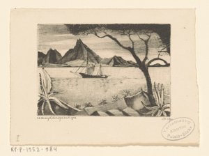 Żaglowiec w zatoce Le Bateau (tytuł oryginalny) autorstwa Lodewijk Schelfhout (signed by artist)