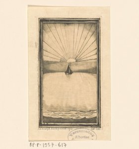 Żaglowiec na morzu o wschodzie lub zachodzie słońca autorstwa Lodewijk Schelfhout (signed by artist)