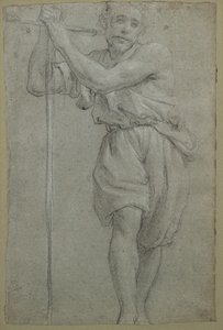 Mężczyzna oparty o drewniany krzyż (pastel) autorstwa Lodovico (attr. to) Carracci