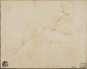 Siedząca udrapowana kobieta w profilu autorstwa Lodovico Carracci