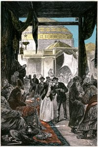Bazar w Samarkandzie (obecnie Samarkanda lub Samarqand w Uzbekistanie), ilustracja do powieści Juliusza Verne