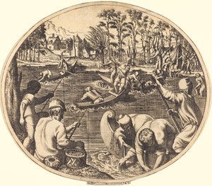 Scena wędkarska autorstwa Léon Davent after Francesco Primaticcio