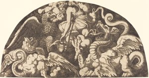 Jowisz przynoszący Psyche wodę ze Styksu autorstwa Léon Davent after Giulio Romano