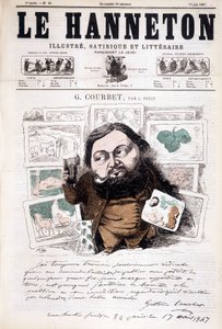 Portret Gustawa Courbeta, francuskiego malarza (1819-1877). W Le Hanneton autorstwa Léonce Justin Alexandre Petit