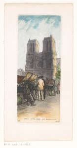 Widok katedry Notre-Dame w Paryżu z księgarzami na pierwszym planie Paris Notre Dame les bouquinistes (tytuł na obiekcie) autorstwa Léopold Robin
