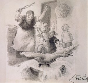 Brzydkie kaczątko, ilustracja Lorenza Frolicha (1820-1908) do baśni Hansa Christiana Andersena (1805-1875).