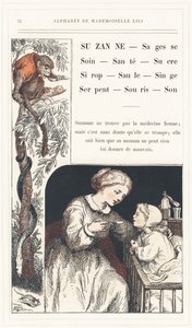 Suzanne, Mądrość, Opieka, Zdrowie, Cukier, Syrop, Wierzba, Małpa, Wąż, Mysz, Dźwięk, strona 32 - Alfabet autorstwa Mademoiselle Lili, L. Froelicha i taty (samego Hetzela). Bibliotheque  Magasin d
