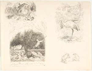 Cztery szkice ilustracji dla Skrubtoadsena, H.C. Nowe przygody i historie Andersena autorstwa Lorenz Frølich