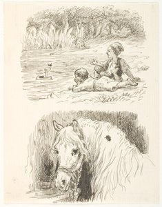 Dwa szkice ilustracji do Skarnbassen autorstwa Lorenz Frølich