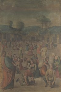 Izraelici zbierają Mannę z Historii Mojżesza po 1508 r. autorstwa Lorenzo Costa