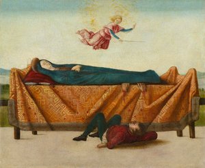 Cud Katafalku (panel B), ok. 1500-1506 (tempera na panelu) autorstwa Lorenzo Costa