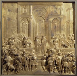Spotkanie króla Salomona i królowej Saby. Oryginalny znak Bramy Niebios autorstwa Lorenzo Ghiberti