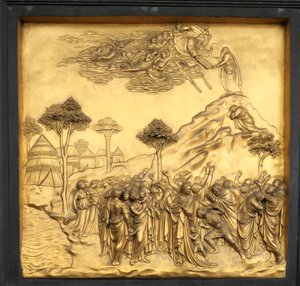 Mojżesz otrzymuje Tablice Prawa, płaskorzeźba, Brama Raju Baptysterium o..., 2015 (zdjęcie) autorstwa Lorenzo Ghiberti