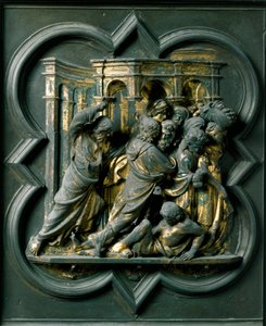 Brama Północna (na północy zwana Bramą Krzyża), detal zewnętrzny: „Jezus wygania kupców ze świątyni””” Rzeźba z brązu wykonana przez Lorenzo Ghiberti (1378-1455) autorstwa Lorenzo Ghiberti