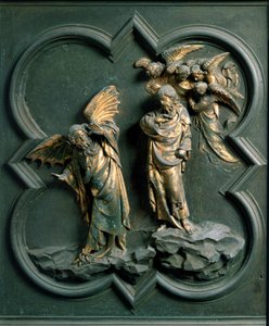 Brama Północna (na północy zwana Bramą Krzyża), detal zewnętrzny: „Kuszenie Chrystusa” Rzeźba z brązu wykonana przez Lorenzo Ghiberti (1378-1455) autorstwa Lorenzo Ghiberti