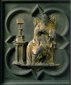 Brama Północna (zwana Bramą Krzyża, od strony północnej), detal zewnętrzny: Św. Augustyn. Rzeźba z brązu wykonana przez Lorenzo Ghiberti (1378-1455) autorstwa Lorenzo Ghiberti