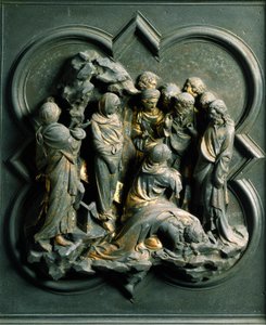 Porta Północna (zwana Bramą Krzyżową, od północy), detal zewnętrzny: „”Zmartwychwstanie Łazarza””” Rzeźba z brązu wykonana przez Lorenzo Ghiberti (1378-1455) autorstwa Lorenzo Ghiberti