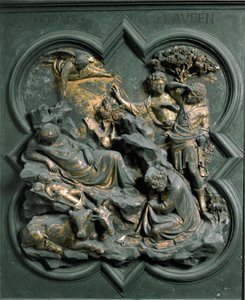 North Porte (na północy zwana Porte de la Croix), detal zewnętrzny: Nativite. Rzeźba z brązu wykonana przez Lorenzo Ghiberti (1378-1455) autorstwa Lorenzo Ghiberti