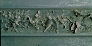 Rzeźbiona rama, fragment bramy północnej. Nisko reliefowy brąz autorstwa Lorenzo Ghiberti
