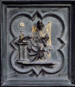 St Ambrose, panel E drzwi północnych baptysterium San Giovanni, 1403-24 (brąz)