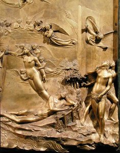 Historia Adama, szczegół Stworzenia Ewy i Wypędzenia, z jednego z oryginalnych paneli ze Wschodnich Drzwi Baptysterium autorstwa Lorenzo Ghiberti