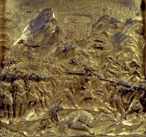 Historia Dawida i Goliata, jedna z dziesięciu płaskorzeźb z Bramy Raju (drzwi wschodnie), 1425-52 (brąz złocony) (patrz także 87652-59 i 87661-67)