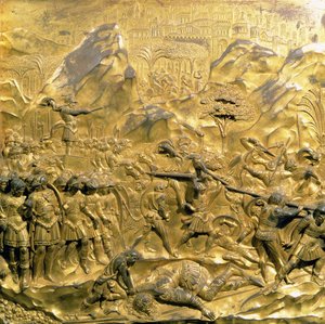 Historia Dawida i Goliata, oryginalny panel ze wschodnich drzwi baptysterium, 1425-52 (brąz pozłacany) (po renowacji)