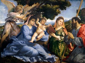 Madonna z Dzieciątkiem między św. Katarzyną Aleksandryjską i Tomaszem – Lorenzo Lotto (1480 ca-1556), olej na płótnie autorstwa Lorenzo Lotto