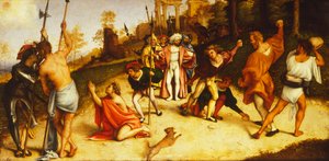 Męczeństwo św. Stefana, podział Ołtarza Martinengo Lorenza Lotto (1480 ok. 1556), olej na desce, 51x97 cm, ok. 1516 autorstwa Lorenzo Lotto