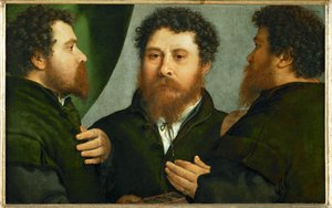 Portret złotnika w trzech odsłonach (obraz na płótnie) autorstwa Lorenzo Lotto