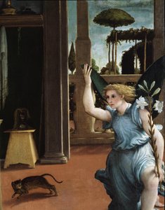 Zwiastowanie, szczegół Anioła autorstwa Lorenzo Lotto