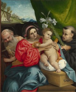 Dziewica z Dzieciątkiem ze świętymi Hieronima i Mikołajem z Tolentino autorstwa Lorenzo Lotto