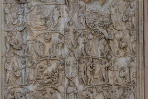 Drzewo Jessego i proroctwa mesjańskie, Stories of Genesis, płaskorzeźby Lorenzo Maitani (przed 1275-1330), drugi filar, fasada katedry w Orvieto, Umbria, Włochy