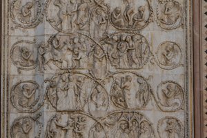 Sceny z życia Chrystusa, Opowieści z Nowego Testamentu, płaskorzeźby Lorenzo Maitani (przed 1275-1330), trzeci filar, fasada katedry w Orvieto, Umbria, Włochy autorstwa Lorenzo Maitani