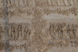 Sceny Sądu Ostatecznego, Opowieści Apokalipsy, płaskorzeźby Lorenzo Maitani (przed 1275-1330) i asystenci, czwarty filar, fasada katedry w Orvieto, Umbria, Włochy