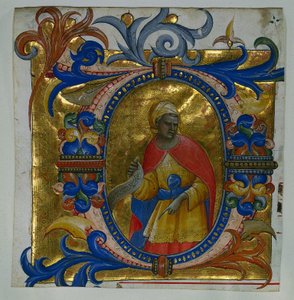 Inicjał D[eus in loco] z prorokiem wyciętym z graduału, 1409-10. autorstwa Lorenzo Monaco