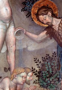 Św. Jan Chrzciciel chrzczący tłumy w rzece Jordan, detal (Fresco autorstwa Lorenzo Salimbeni