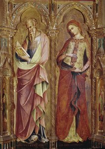 Św. Jan Ewangelista i Św. Maria Magdalena - Fragment poliptyku Zwiastowania (1357, tempera i złoty płatek na desce)