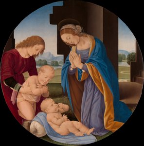 Madonna Adorująca Dzieciątko z Dzieciątkiem Św. Jan Chrzciciel i Anioł, ok.1492 (tempera na desce)