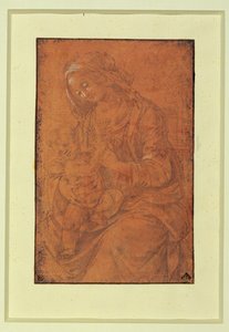 Madonna. Srebrna stalówka z białym wykończeniem na łososiowo-różowym papierze ... autorstwa Lorenzo di Credi