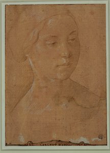 Portret kobiety, twarz w trzech czwartych, włosy spięte siatką ... autorstwa Lorenzo di Credi