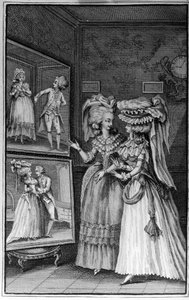 Ilustracja Louisa Bineta (1744-1800) do książki Nicolasa Edme Restifa de La Bretonne „”Les Parisiennes”” lub XL General Characters Taken in the Modern Moors, nadająca się do służenia l’instrukcji des Person-du-Sexe, zaczerpnięte ze wspomnień nowego Lycee d