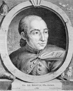 Portret Nicolasa Edme Restif de La Bretonne (1734-1806) (również Retif de La Bretone) - autorstwa Bineta, rycina