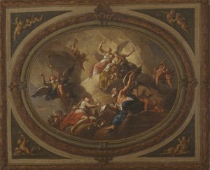 Szkic do owalnego sufitu, ok. 1705 (olej na płótnie) autorstwa Louis (after) Laguerre