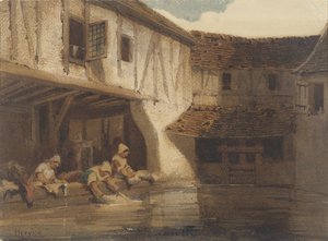 Mycie kobiet w otwartej hali osiedla na wodzie autorstwa Louis Adolphe Hervier (signed by artist)