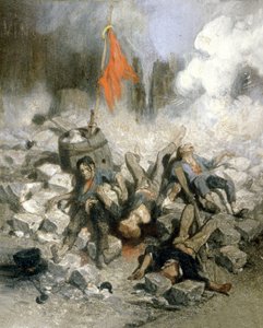 Rewolucja 1848: barykady w Paryżu (olej na desce)