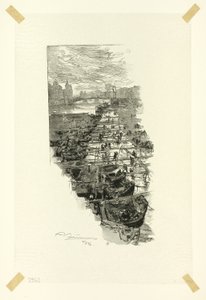 Apple Market, widok z Pont Louis-Philippe, płyta siódma z Le Long de la Seine et des Boulevards autorstwa Louis Auguste Lepère