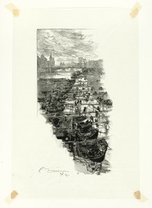 Apple Market, widok z Pont Louis-Philippe, płyta siódma z Le Long de la Seine et des Boulevards autorstwa Louis Auguste Lepère