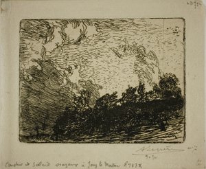 Burzowy zachód słońca, Jouy-le-Moutier autorstwa Louis Auguste Lepère