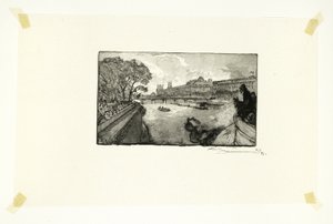 Luwr widziany z Pont-Neuf, płyta trzynasta z Le Long de la Seine et des Boulevards autorstwa Louis Auguste Lepère